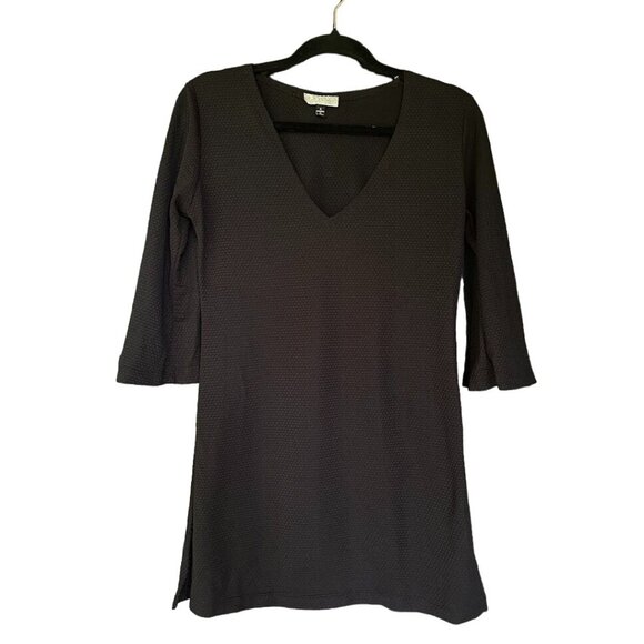 J. Valdi Black Swimsuit Coverup Small Textured V-Neck‎ 3/4 Sleeve - Picture 1 of 8